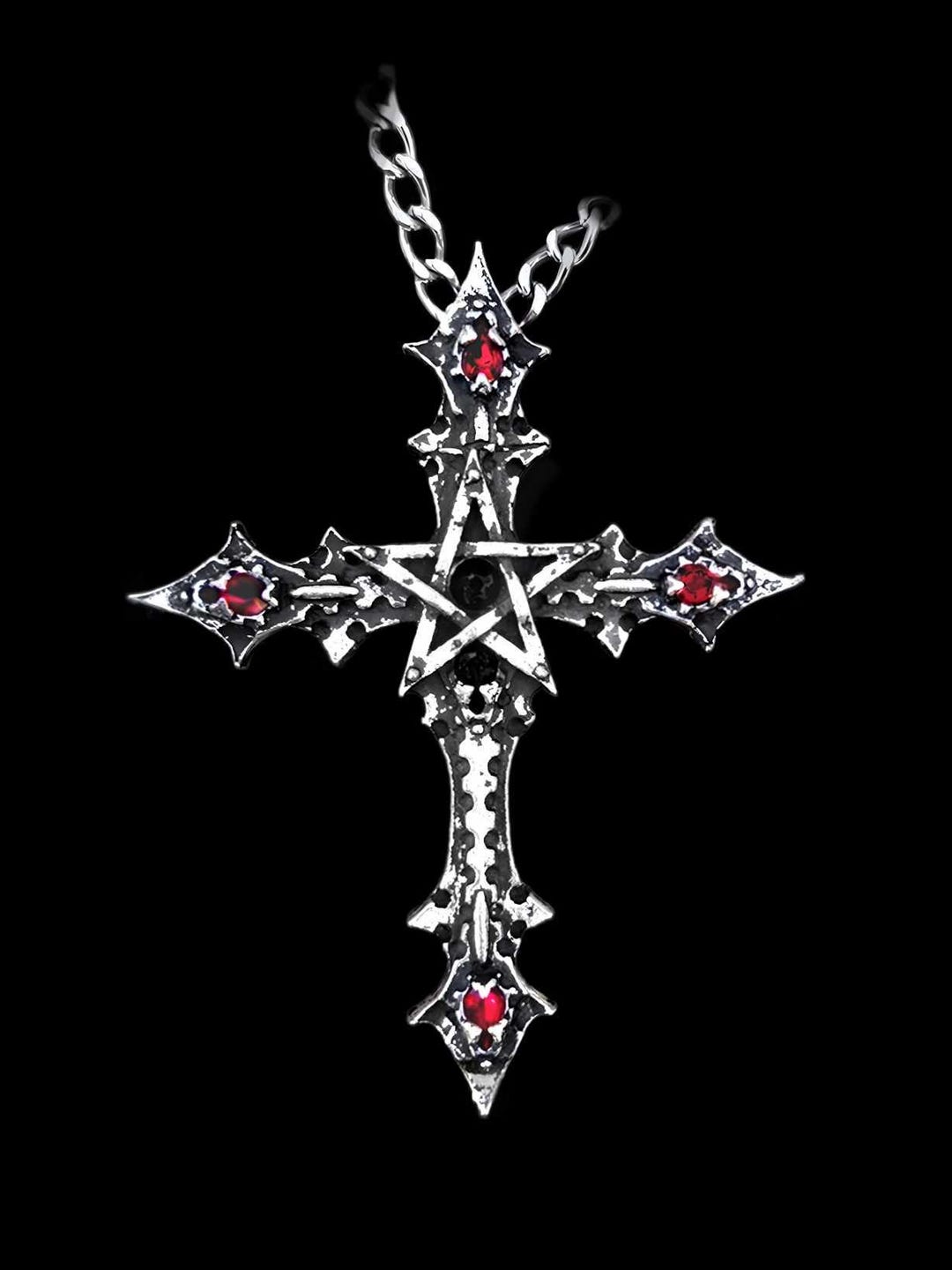 Pentacriss Gothic Cross Pendant With Swarovski Crystal and