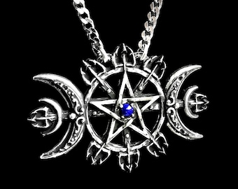 Seal sigil of Hecate & Poseidon pendant, triple moon necklace with pentagram