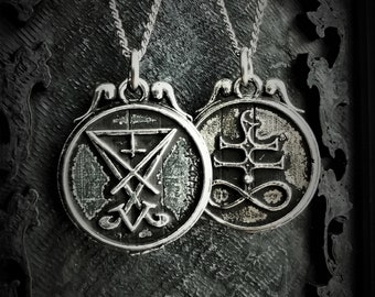 Double sided sigil of Lucifer and Satanic cross, Leviathan cross or sulfur cross