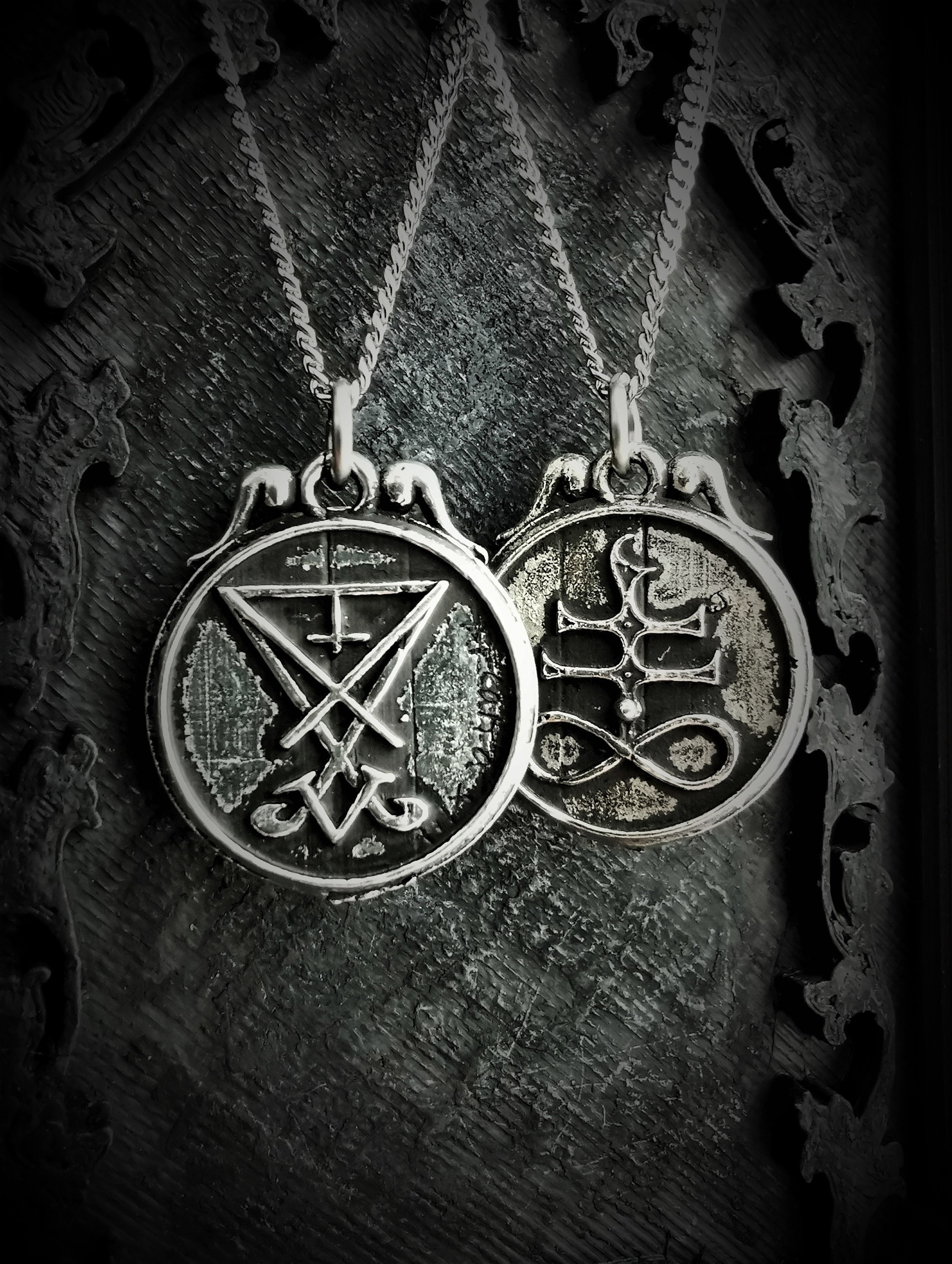 Double-Sided Lucifer Seal and Leviathan Cross Pendant