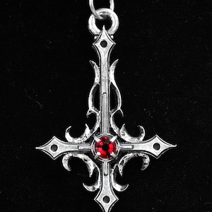 Inverted Nauseame, Gothic Inverted Cross Pendant with Custom Gemstone