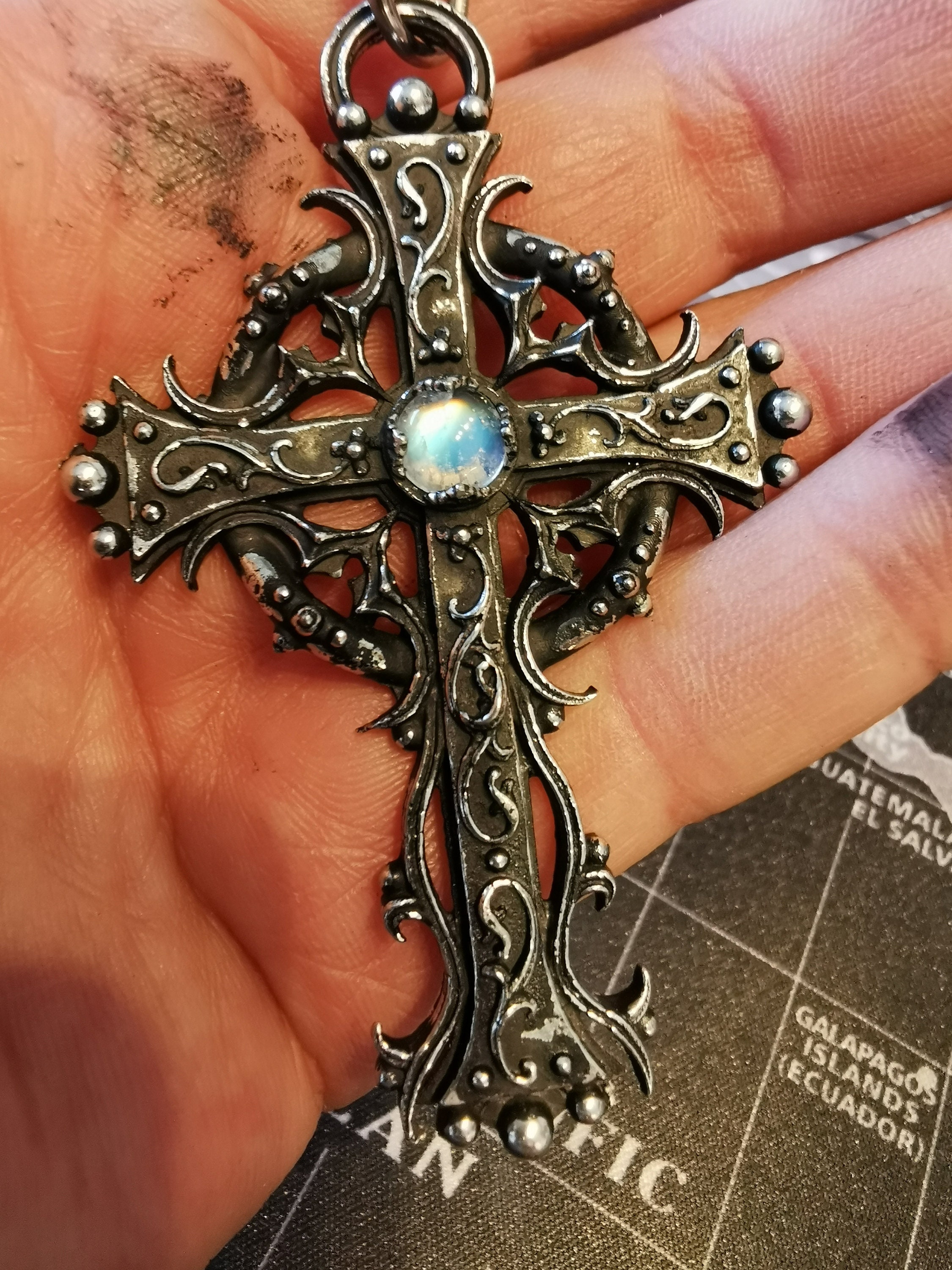 Gothic Cross Pendant With Gemstone - Etsy
