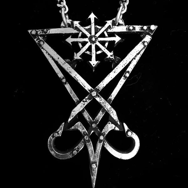 Lucifer Seal Pendant with Chaos Star Ornament and Antique Finish