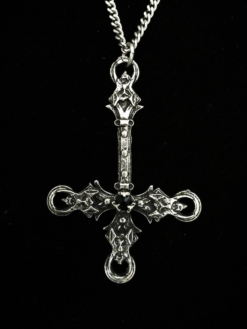 Gothic Inverted Cross with 4 demon heads image 3