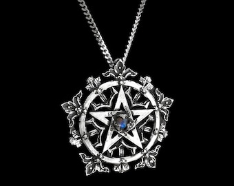 Gothic Pentagram Necklace with Gemstone, The Demetria