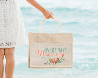 Floral Wedding Welcome Tote Bag | Burlap Jute Beach Favor