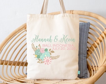 Personalized Floral Destination Wedding- Wedding Welcome Tote Bag