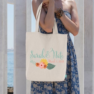 Modern Floral Personalized Totes - Destination Wedding Beach Wedding Welcome Tote Bag