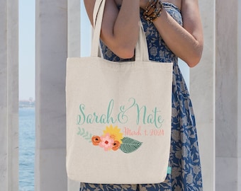 Modern Floral Personalized Totes - Destination Wedding Beach Wedding Welcome Tote Bag