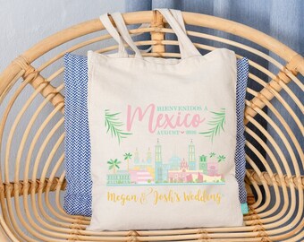 Mexiko Hochzeit Bienvenidos Mexiko-Stadt Skyline Hochzeit Ziel Hochzeit Strandhochzeit Willkommen personalisierte Taschen - Hochzeit Willkommen Tragetasche