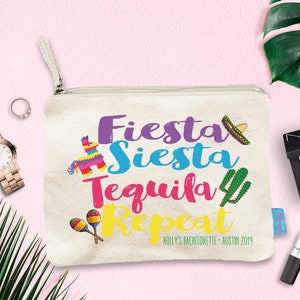 Fiesta Siesta Tequila Repeat Mexico Bachelorette Party Makeup Bag, Wedding Day Makeup Bag, Bachelorette Party Cosmetic Bag