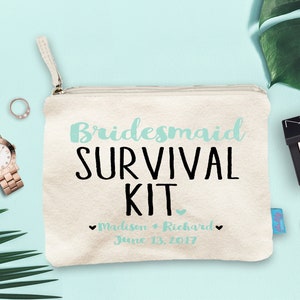 Bridesmaid Survival Kit Makeup Bag, Wedding Day Makeup Bag, Wedding Party Cosmetic Bag, Bridesmaid Makeup Pouch, Wedding Party Gift, Pouch