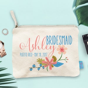 Destination Floral Bridal Party Makeup Bag, Wedding Day Makeup Bag, Wedding Party Cosmetic Bag, Bridesmaid Makeup Pouch, Wedding Party Gift