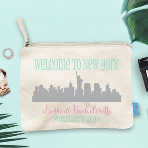 New York City NYC Bachelorette Favor, Wedding Day Makeup Bag, Wedding Party Cosmetic Bag, Bridesmaid Makeup Pouch, Wedding Party Gift, Pouch