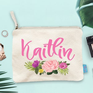 Personalized Funky Floral Makeup Bag, Wedding Day Makeup Bag, Wedding Party Cosmetic Bag, Bridesmaid Makeup Pouch, Wedding Party Gift, Pouch