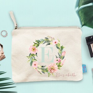 Floral Initial Make Up Bag, Floral Cosmetic Bag, Initial Cosmetic Bag, Cosmetic Bags, Personalised Makeup Bag Bridesmaid, Makeup Pouch