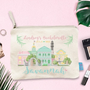 Savannah Georgia Colorful Bachelorette Party Makeup Bag Favor, Wedding Day Makeup Bag, Wedding Party Cosmetic Bag, Wedding Party Gift