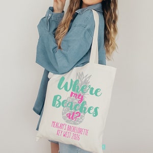 Where My Beaches At Funky-Beach Bachelorette Party Tote - Wedding Welcome Tote Bag