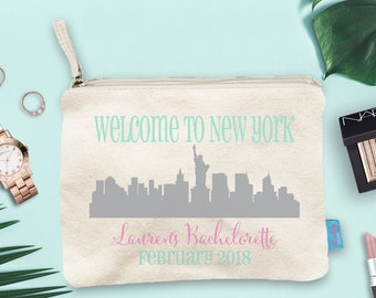 New York City NYC Bachelorette Favor, Wedding Day Makeup Bag, Wedding Party Cosmetic Bag, Bridesmaid Makeup Pouch, Wedding Party Gift, Pouch