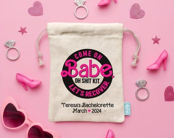 Kit Ressaca da Despedida de Solteira da Barbie | Sacolas para Festa de Despedida de Solteira | Sacolas de Lembrancinhas Montadas | Sacolas de Guloseimas para Despedida de Solteira | Lembrancinhas para Viagem entre Amigas
