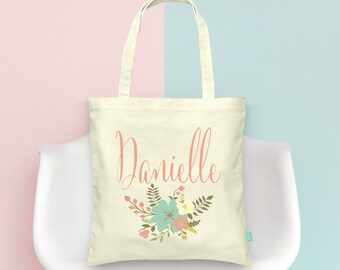 Floral Personalized Bridesmaid Bridal Party Tote Bag - Wedding Welcome Tote Bag