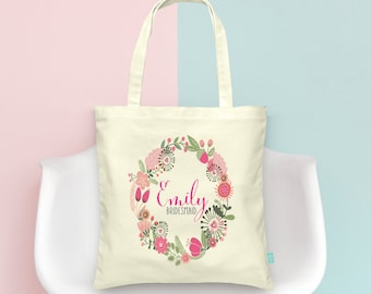 Bridesmaid Floral Wreath Bridal Party Tote- Wedding Welcome Tote Bag