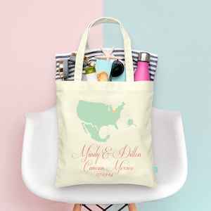 Destination Wedding Map Two Locations- Wedding Welcome Tote Bag