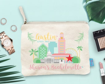 Austin Texas Skyline Bachelorette Party Canvas Makeup Bag