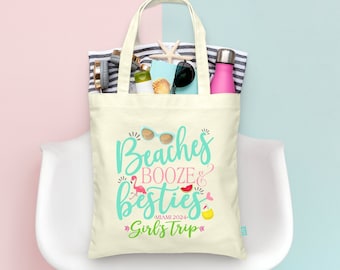 Beaches Booze Besties Beach Bachelorette Party Tote | Girls Trip Beach Bag | Wedding Welcome Tote Bag