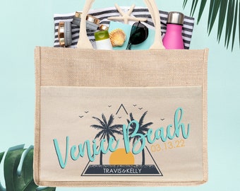 Bolsa de playa de Venice para bodas en la playa / Bolsa de bienvenida para bodas / Bolsa de mano de yute para bodas de destino / Bolsa de bienvenida para bodas en la playa
