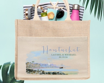 Nantucket Hochzeit Bestimmungsort Tasche | Hochzeit Jutesack Willkommen Jute Tasche | Hotel Hochzeit Willkommensbeutel