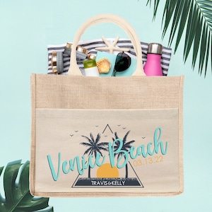 Venice Beach Bag Beach Wedding | Wedding Welcome Bag | Destination Wedding Tote Bag Burlap Jute Bag Favor | Beach Wedding Welcome Tote Bag