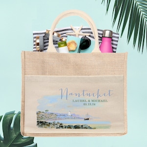 Nantucket Destination Wedding Bag | Wedding Welcome Burlap Jute Bag | Hotel Wedding Welcome Bag