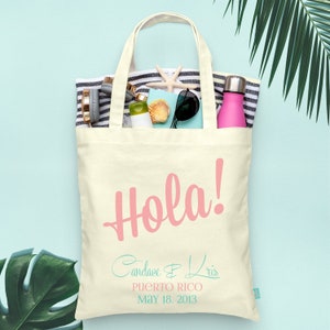 Hola Welcome Bag, Wedding Welcome Tote Bag, Wedding Tote, Hola Tote, Custom Canvas Tote Bag, Destination Tote Bag, Custom Wedding Totes image 3