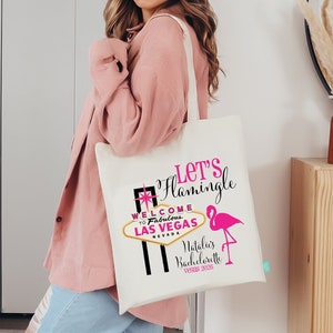 Despedida de soltera de Las Vegas / Lets Flamingle Flamingo Totes para despedida de soltera / Bienvenida a la boda Bolsa de tela