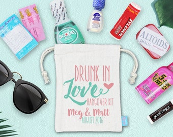 Drunk In Love Hangover Kit Wedding Welcome Bag | Assembled Favor Bag with Supplies | Hangover Kit