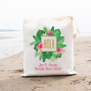 Hola Floral Destination Beach Wedding Personalized Bags- Wedding Welcome Tote Bag