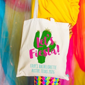 Lets Fiesta Cactus Bachelorette Tote Wedding Welcome Tote Bag image 1