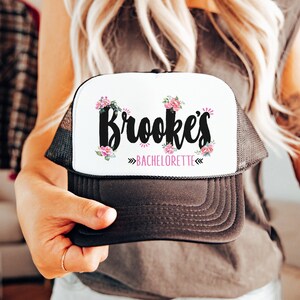 Floral Personalized Bachelorette Trucker Hat -Custom Bachelorette Party Hat, Bridesmaid Hat for Bachelorette Party, Trucker Hat