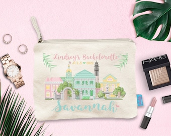 Savannah Georgia Colorful Bachelorette Party Makeup Bag Favor, Wedding Day Makeup Bag, Wedding Party Cosmetic Bag, Wedding Party Gift