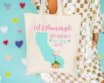 Let's Flamingle Destination Map Totes para despedida de soltera: bienvenida a la boda Bolsa de tela