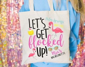 Let's Get Flocked Up Flamingo Flamingle Totes para despedida de soltera en Palm Springs: bienvenida a la boda Bolsa de tela
