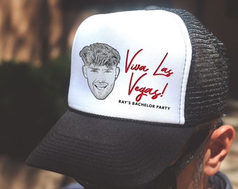 Las Vegas Bachelor Party Trucker Hat | Custom Photo Bachelor Party Hats, Viva Las Vegas Hats for Bachelor Party, Groomsmen Gift Party Hat