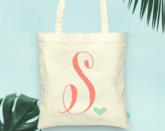 Bridesmaid Bridal Party Heart Initial Tote - Wedding Welcome Tote Bag