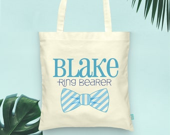 Ring Bearer Personalized Bow Tie Tote- Wedding Party Tote Bags