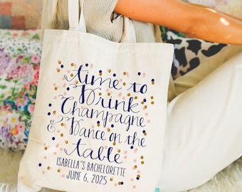 Time to Drink Champagne Confetti Bachelorette Party Tote- Wedding Welcome Tote Bag