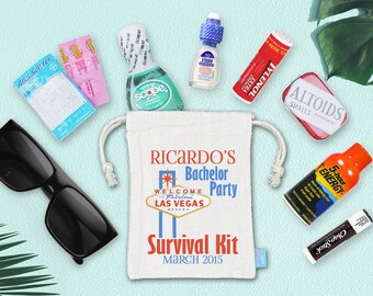 Bachelor Party Las Vegas Survival Kit Welcome Bag- Heavy Weight Cotton Canvas Double Drawstring Mini Favor Bags