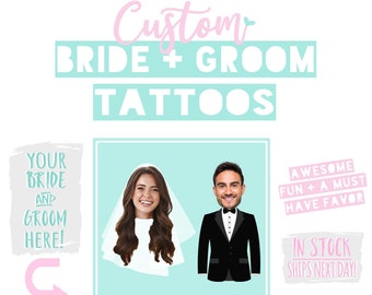 Bride and Groom Photo Custom Temporary Tattoo Wedding Favors | Custom Photo Tattoo Bar Favor | Engagement Party Favor