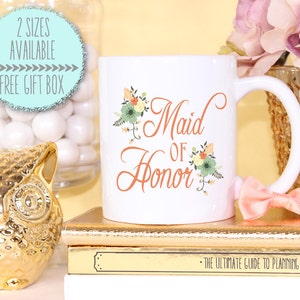 Floral Maid of Honor Matron of Honor Mug- Coffee Cappuccino Tea Mug - Maid of Honor Bridesmaid Gift