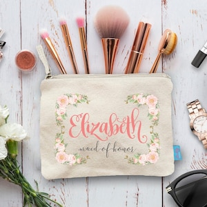Floral Bridal Party Makeup Bag, Wedding Day Makeup Bag, Wedding Party Cosmetic Bag, Bridesmaid Makeup Pouch, Wedding Party Gift, Pouch